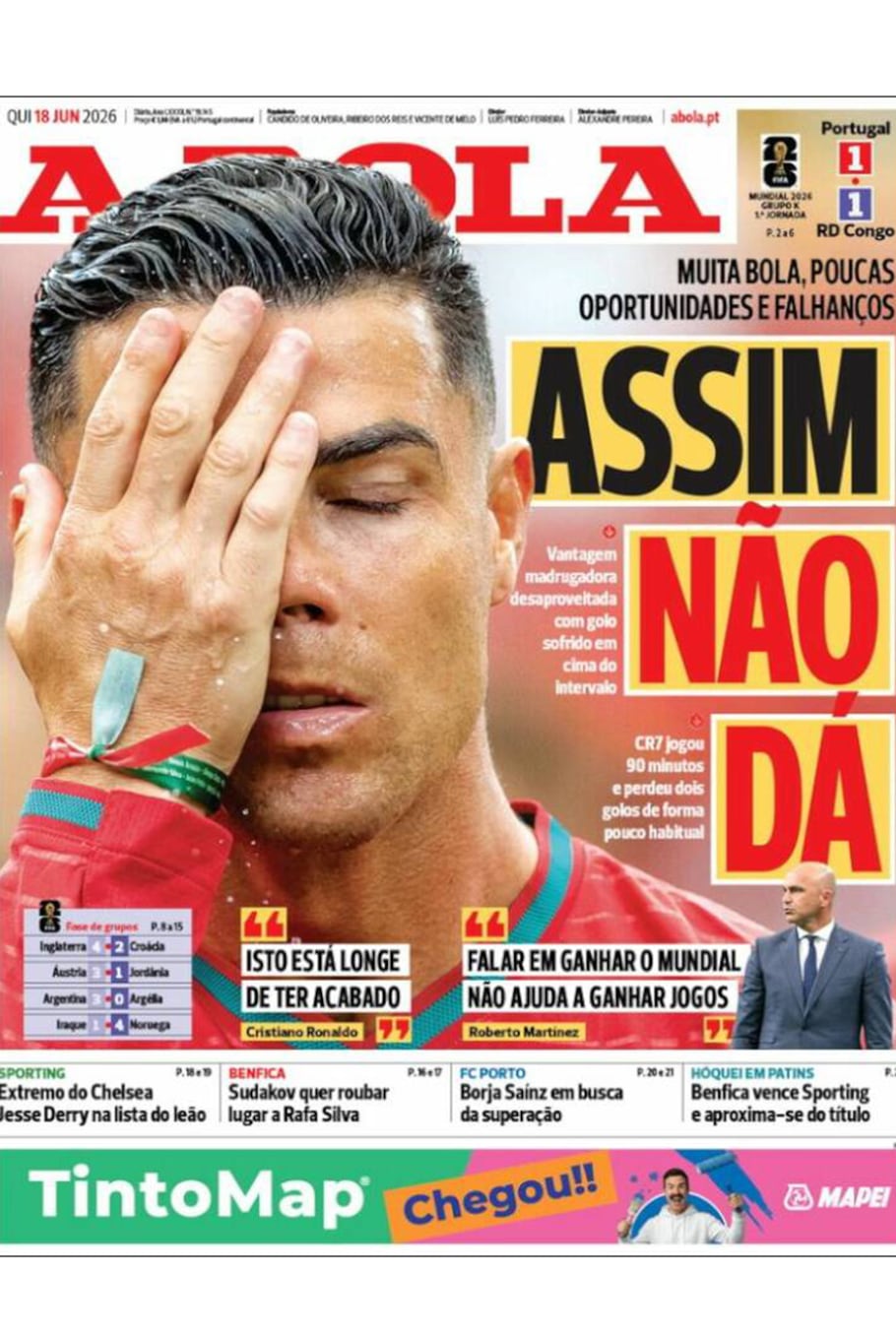 Las tapas de los diarios luego del primer partido de Portugal en el Mundial 2026