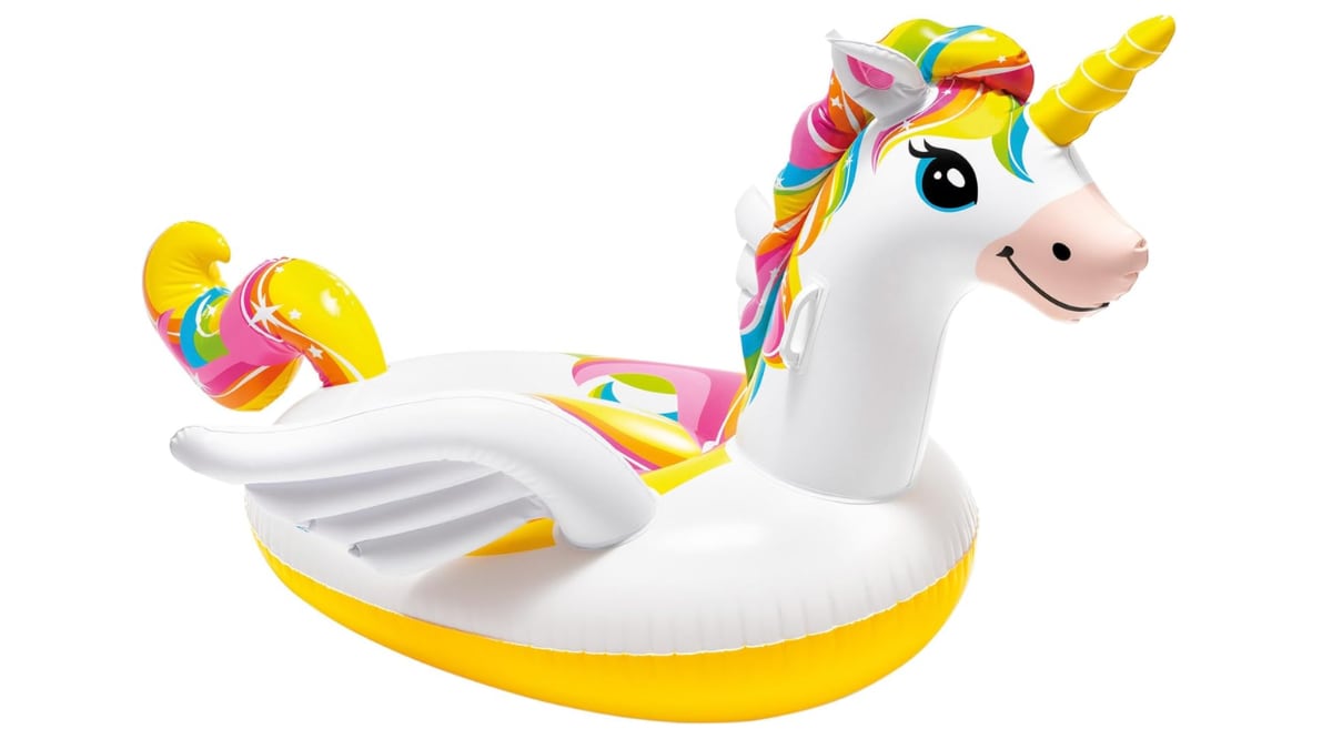 Flotador de piscina con forma de unicornio.