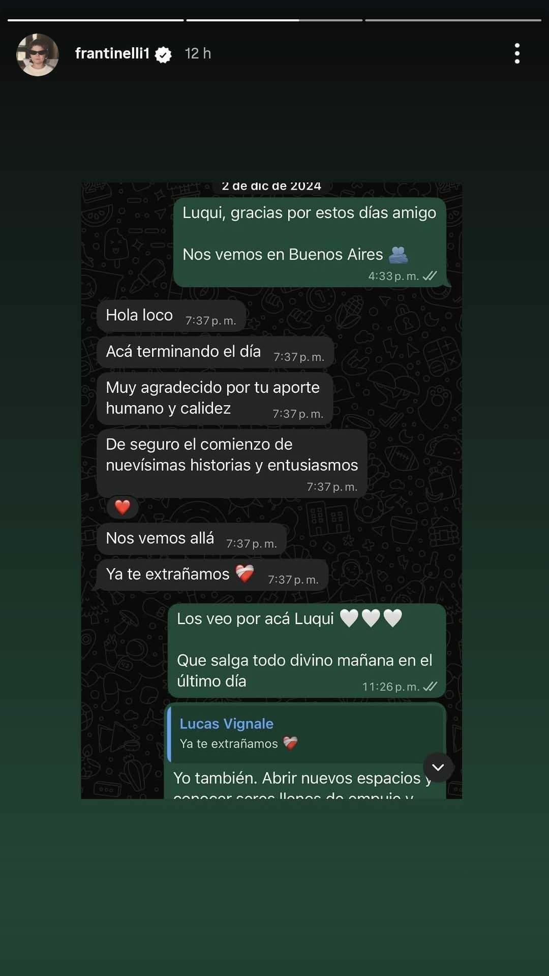 Fran Tinelli mostró una de las conversaciones que tuvo con Lucas Vignale. (Foto: Instagram/frantinelli1)