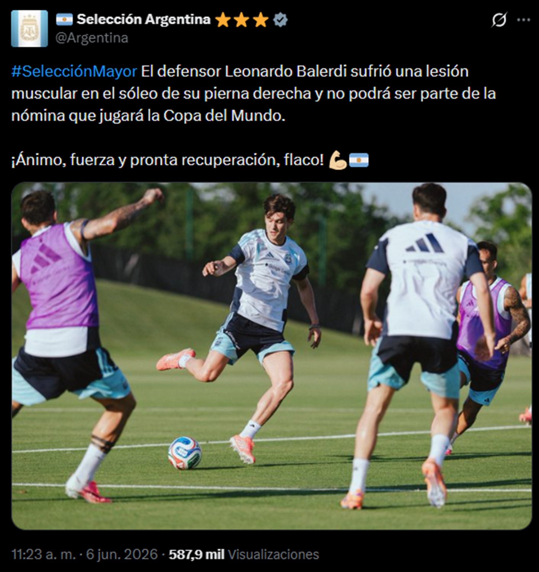 Así se confirmó la baja de Balerdi de la lista del Mundial 2026