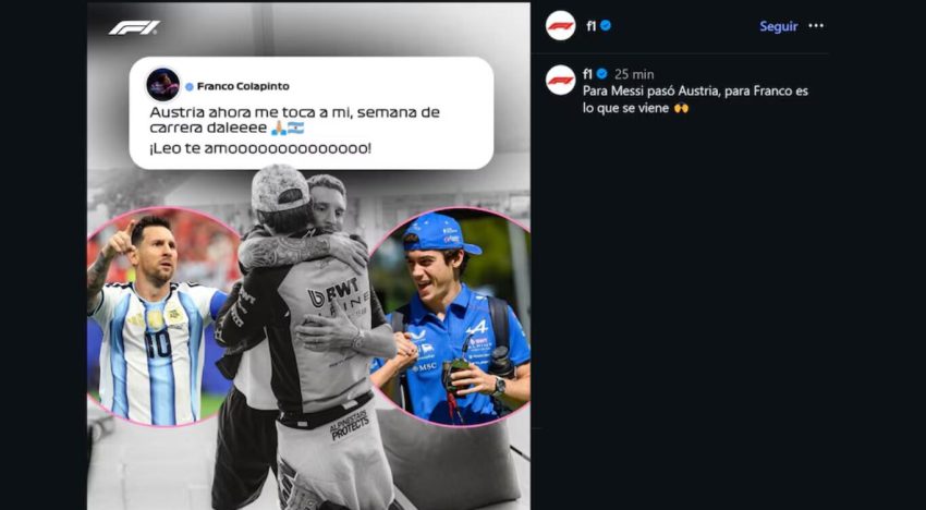 La reacción de Franco Colapinto al doblete de Messi ante Austria: “Te amo más que ayer, menos que mañana”