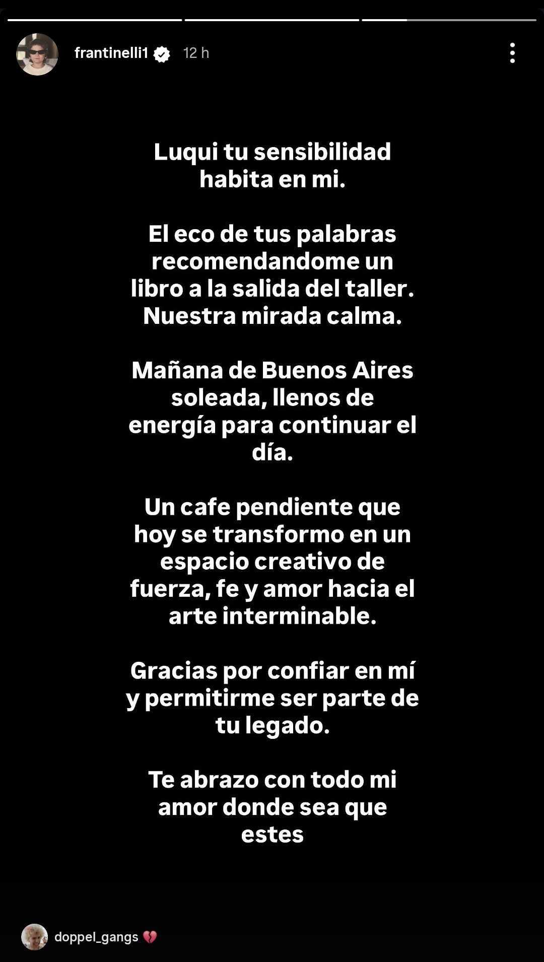 El texto que escribió Fran Tinelli. (Foto: Instagram/frantinelli1)