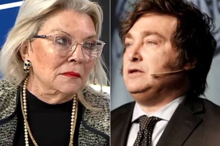 La referente de la Coalición Cívica (ARI), Elisa Carrió, junto al presidente Javier Milei