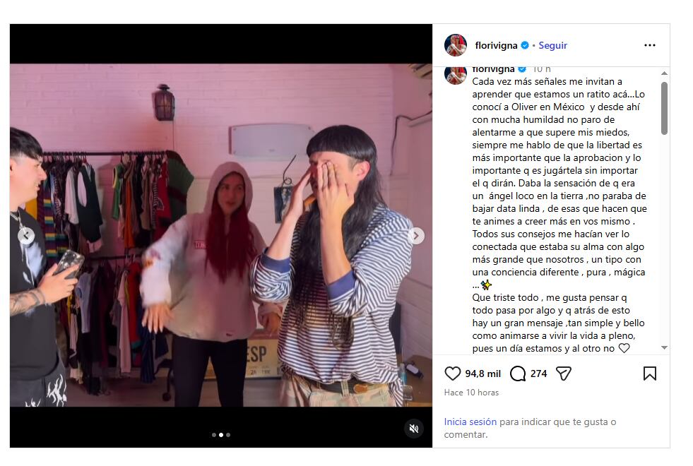 La despedida Flor Vigna a Oliver Tree. (Foto: Instagram/florvigna)