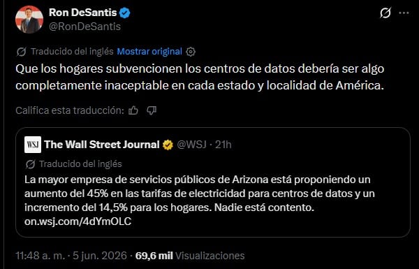 El mensaje de Ron DeSantis en redes sociales