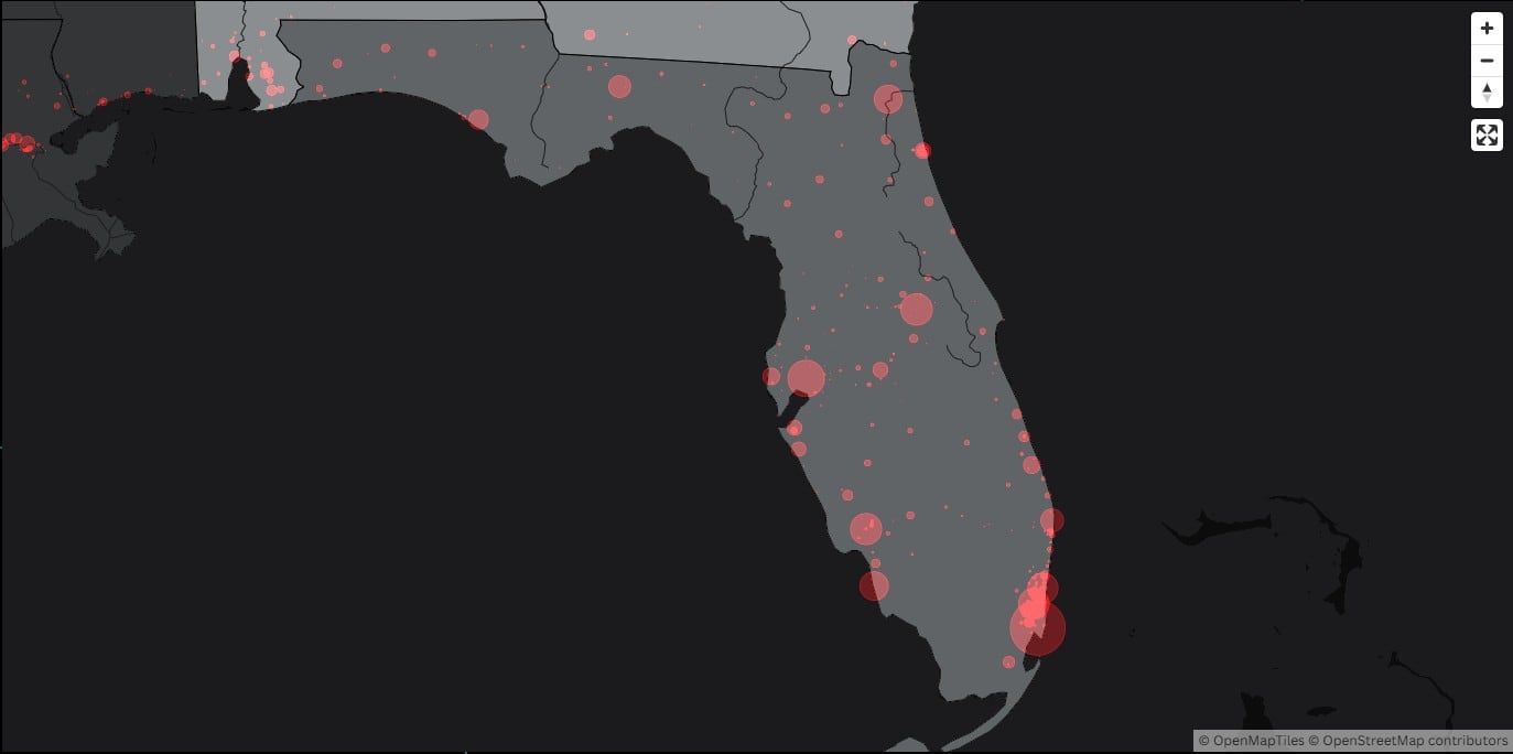 Así se ve el mapa de detenciones en Florida