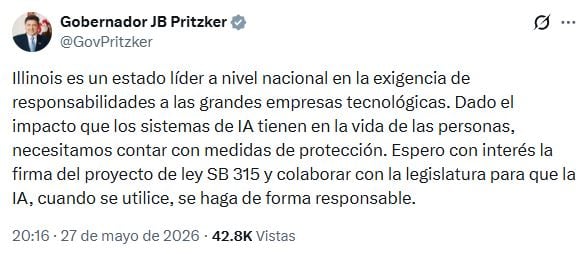 Tras el voto en el Congreso, el gobernador JB Pritzker confirmó en redes sociales su intención de firmar la ley