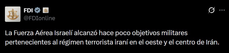 El mensaje del Ejército de Israel en sus redes sociales