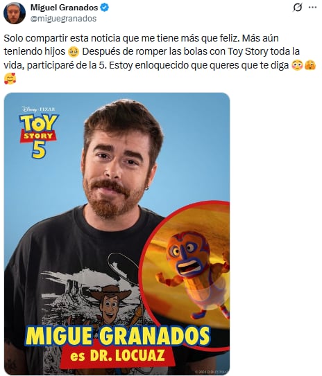 Migue Granados le pondrá voz al Dr. Locuaz (Foto: captura X/miguelgranados)