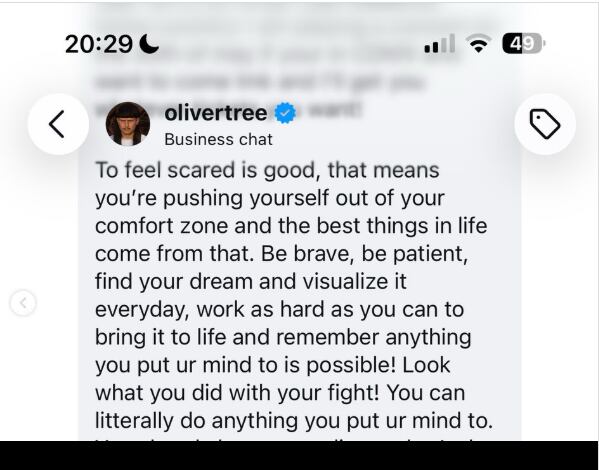 El mensaje que Oliver Tree le había mandado a Flor Vigna. (Foto: Instagram/florvigna)