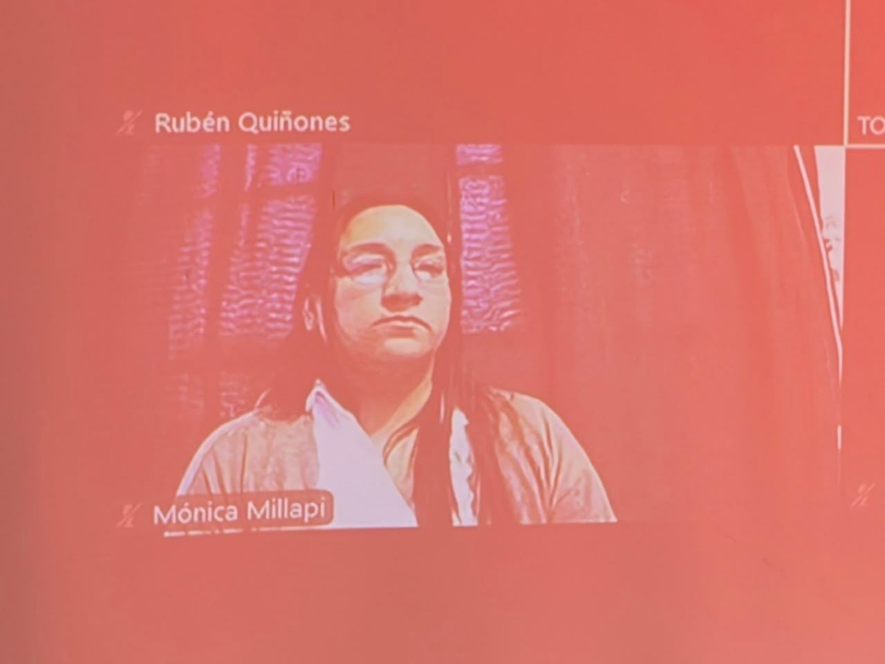 Mónica Millapi conectada de forma virtual. (Foto: TN).