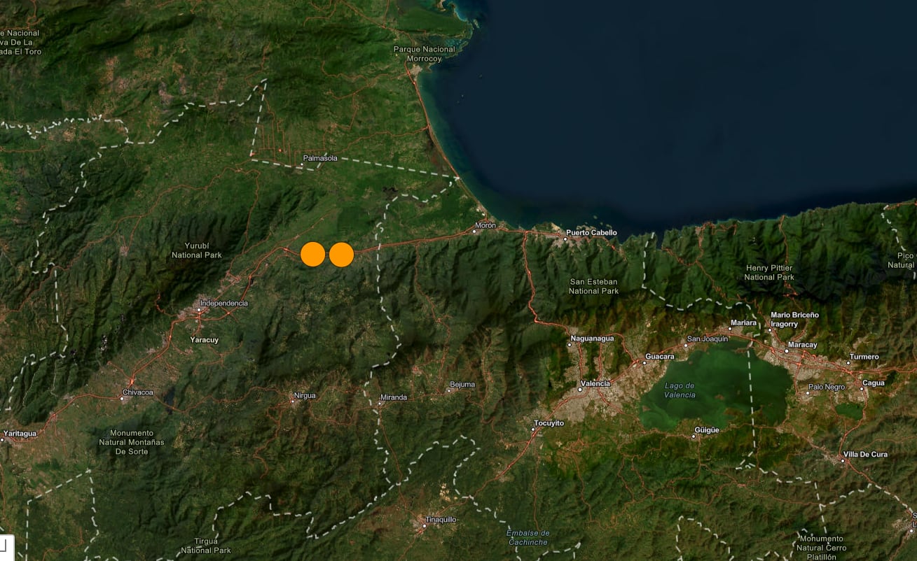 El epicentro de los dos terremotos consecutivos en Venezuela
