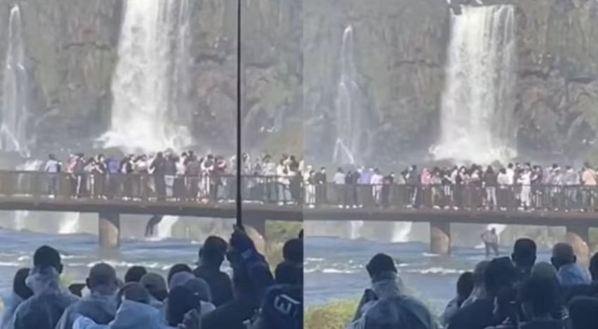 El momento en el que un turista se tiró al agua para recuperar el celular que se le cayó en las Cataratas