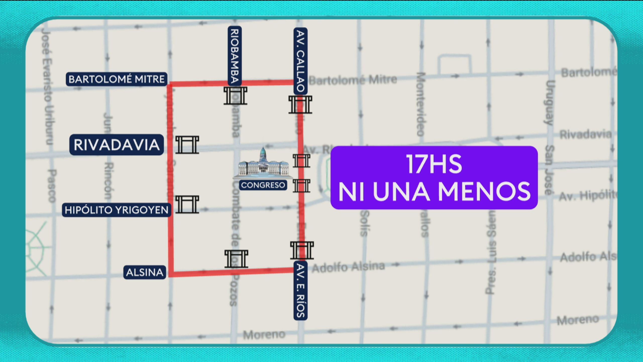 Mapa de cortes por la marcha Ni Una Menos 2026: qué calles estarán afectadas (Captura El Trece).