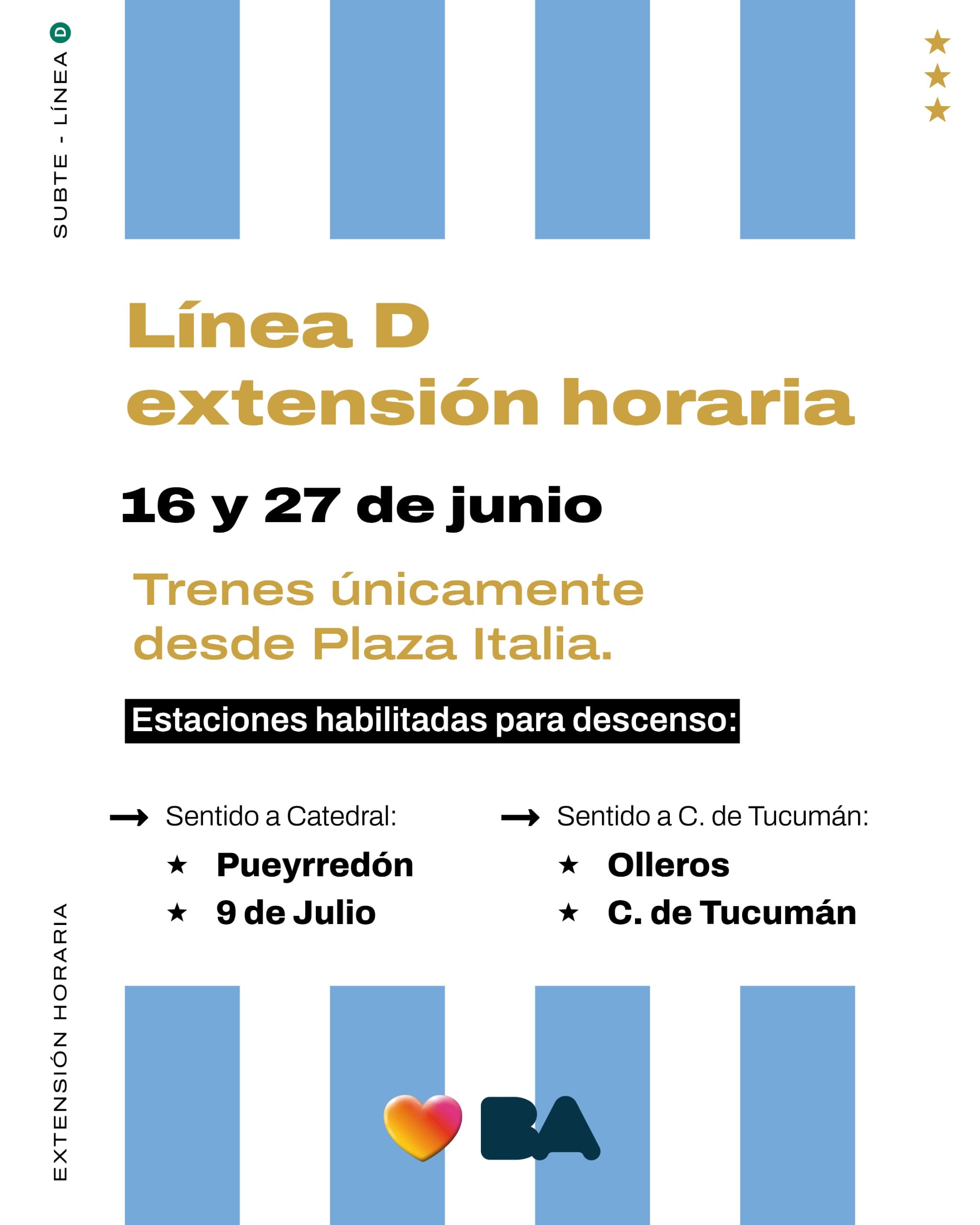 La Línea D extenderá su horario por los partidos de la Selección.