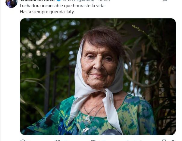 El mensaje de Cristina Kirchner en homenaje a Taty Almeida: “Luchadora incansable”