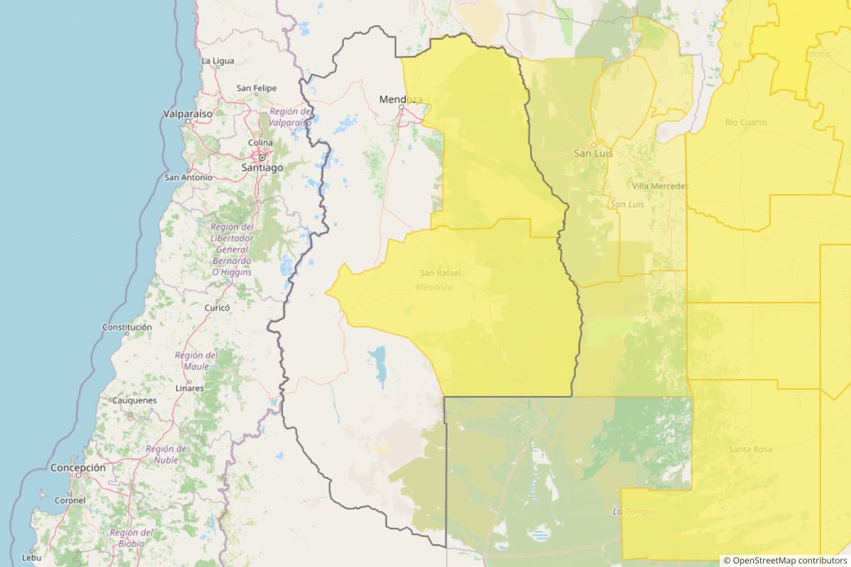 Zona de la provincia de Mendoza alcanzada por el alerta que emitió el Servicio Metereológico Nacional. (Foto: TN)