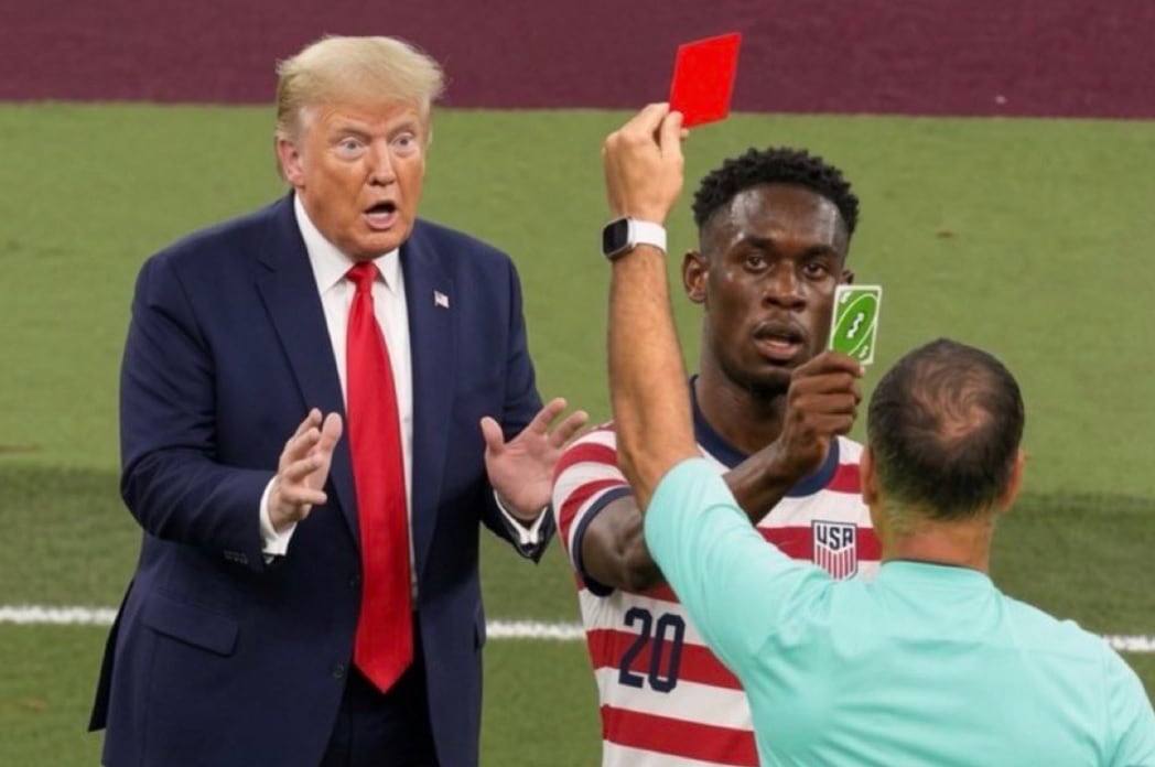 El formato de meme que más se repite es el de Balogun, Trump y un careo con el árbitro tras recibir la roja