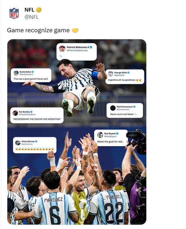 La NFL le dedicó una publicación a Lionel Messi tras la remontada de la Selección argentina ante Egipto. (Captura: @NFL en X)