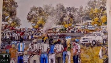 “Minga de rodillas”: expone en la Rural el pintor de un cuadro que reflejó un momento muy tenso en el país