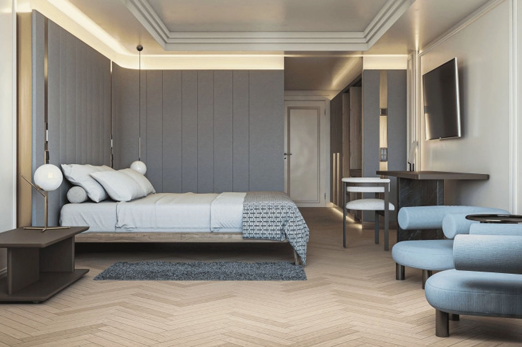 Las habitaciones presentan una decoración sobria de inspiración escandinava, con diseño minimalista