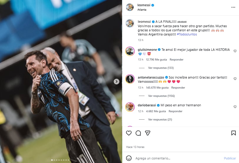 El posteo de Leo Messi tras el triunfo histórico ante Inglaterra (Foto: Instagram @leomessi)