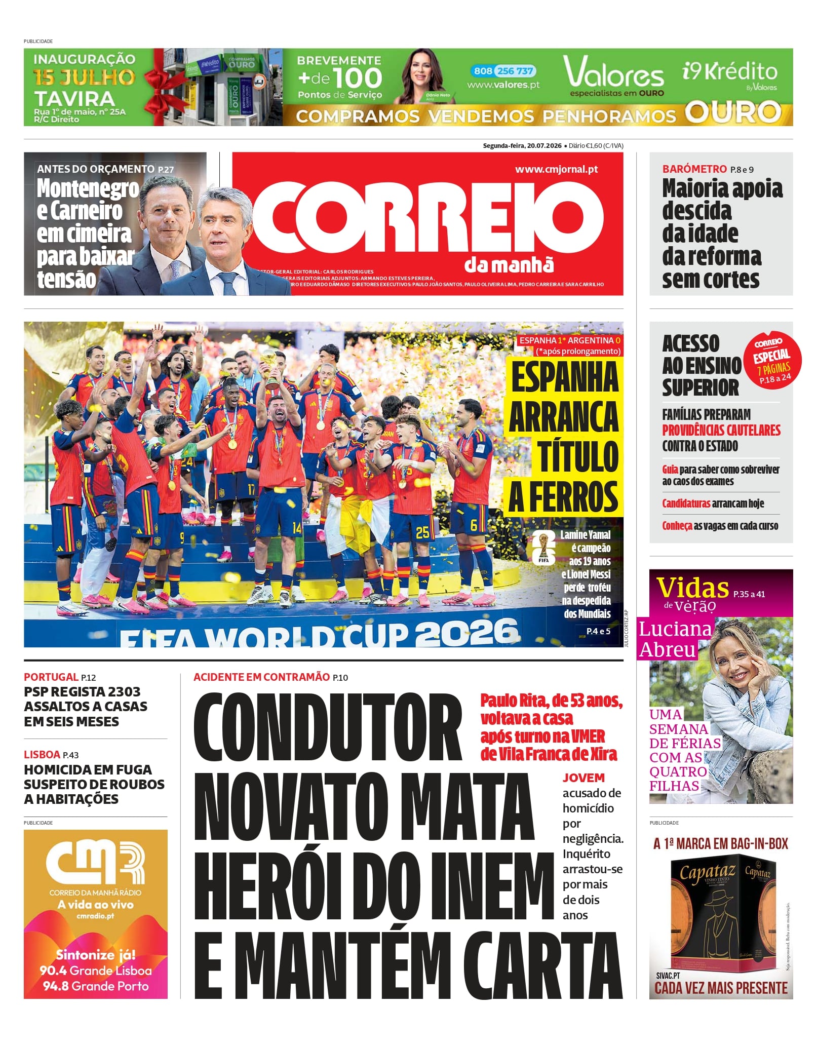 El medio Correio Da Manha, de Portugal, destacó la victoria de España en la final de la Copa del Mundo