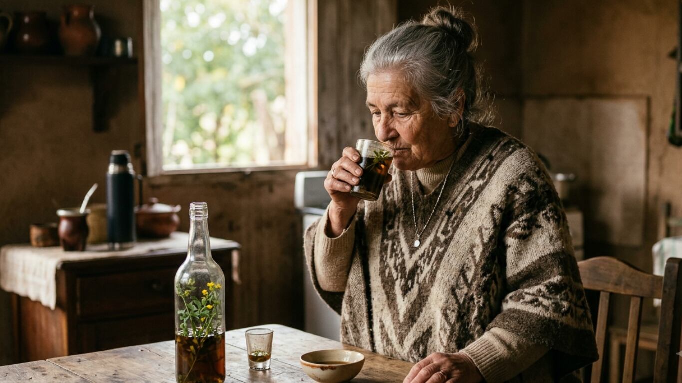 Algunas tradiciones indican tomar tres tragos o siete sorbos de caña con ruda (Imagen creada con IA).