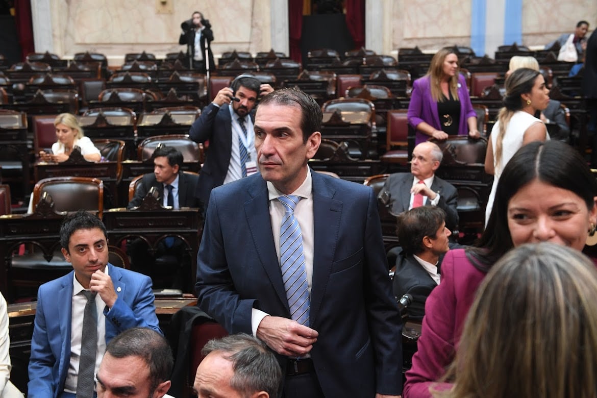 Pablo Cervi, senador nacional de La Libertad Avanza, defendió la ley de propiedad privada. Fotos: Comunicación Senado.