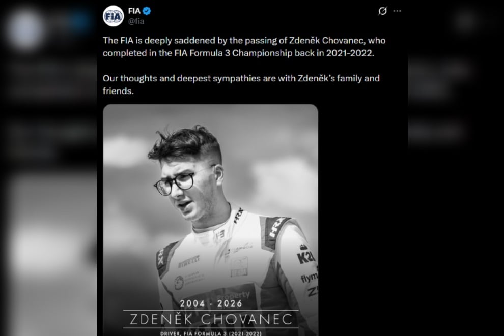 El posteo de la cuenta oficial de la FIA para despedir al expiloto Zdeněk Chovanec