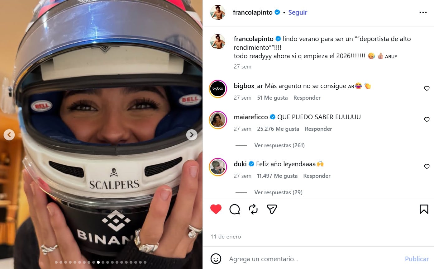 El piloto y la actriz habían compartido señales de cercanía antes de hacer pública su relación (Captura: Instagram @francolapinto)