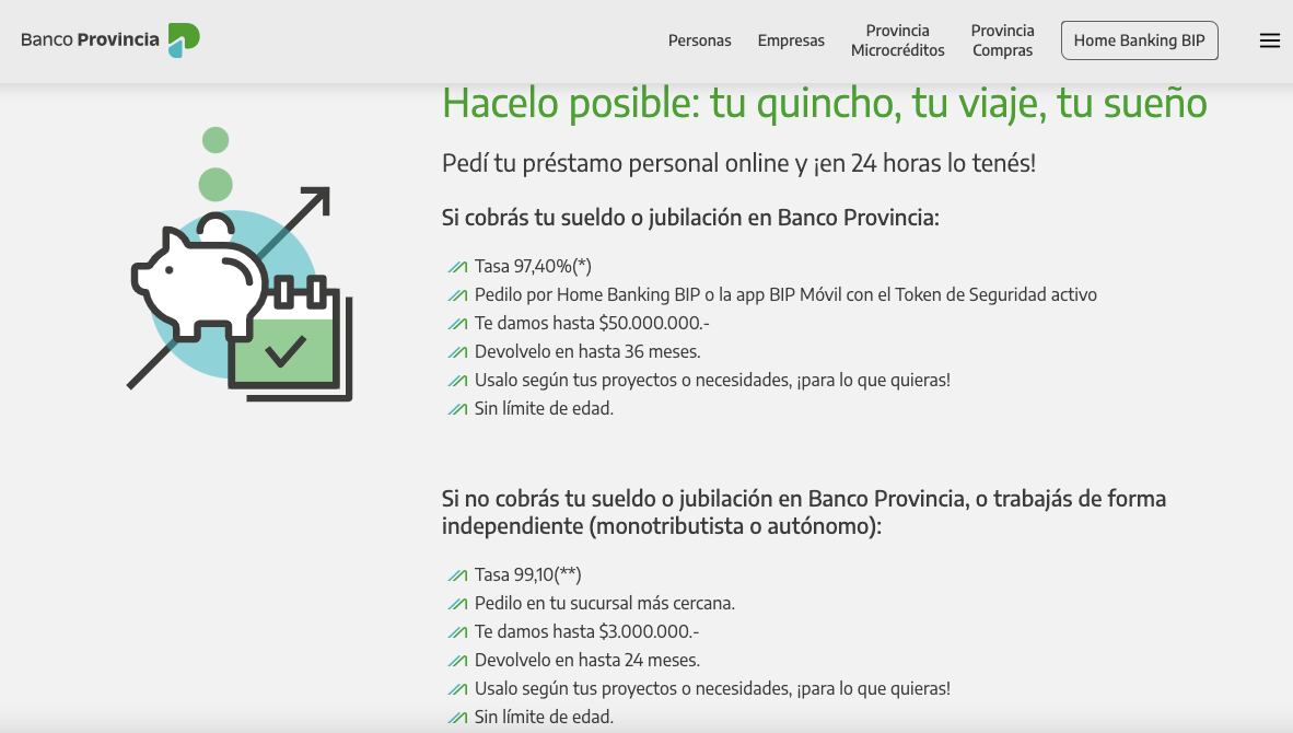 De esta forma es el préstamo del Banco Provincia (Foto: Banco Provincia).