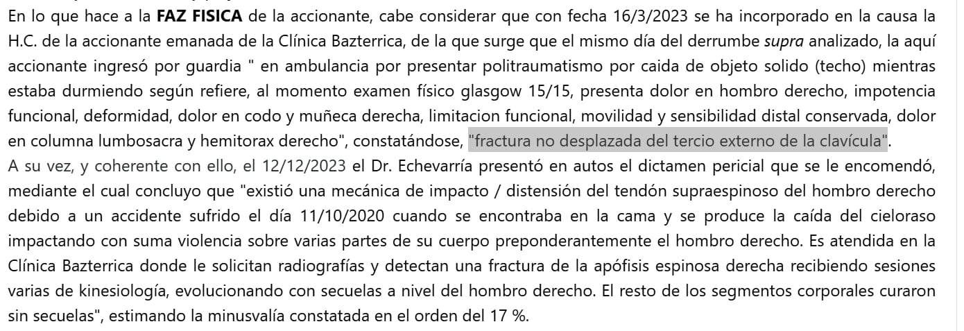 Las lesiones que sufrió la mujer en su casa tras el derrumbe. (Foto: SCBA)