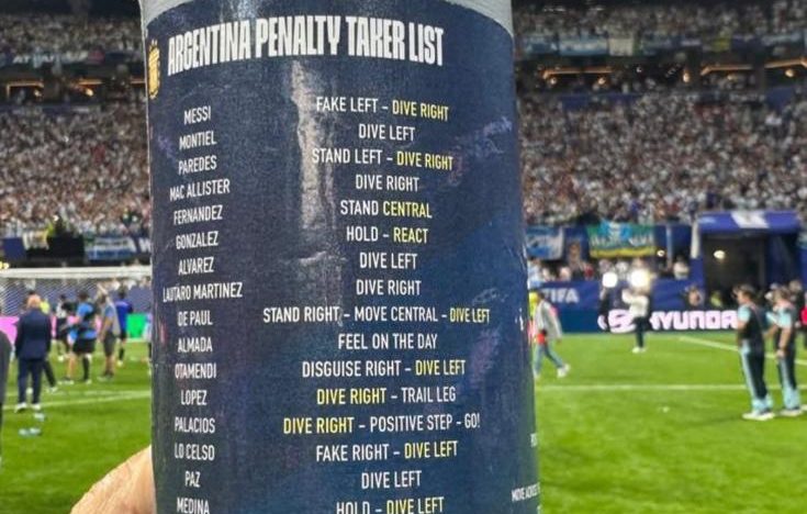 Un ayudante de Scaloni mostró lo que decía la botellita del arquero de Inglaterra y se burló: “Lástima”
