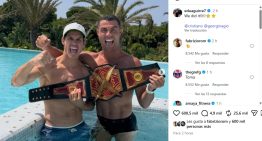 Edu Aguirre cruzó a Edul con fotos de Cristiano Ronaldo y Georgina Rodríguez con el cinturón: “La única argentina feliz”