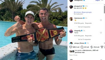 Edu Aguirre cruzó a Edul con fotos de Cristiano Ronaldo y Georgina Rodríguez con el cinturón: “La única argentina feliz”