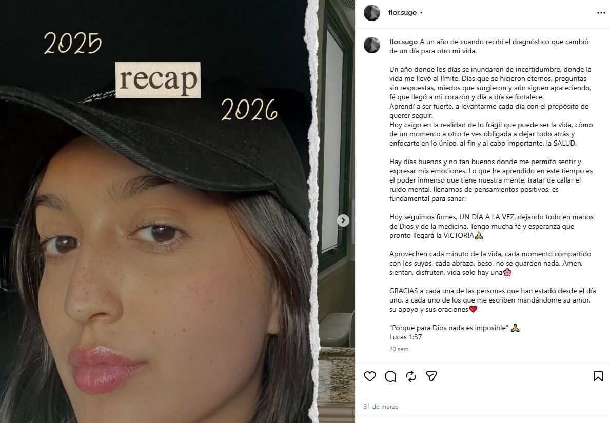 El último posteo de Florencia, la hija de Lucas Sugo que murió a los 23 años (Foto: Instagram / flor.sugo)