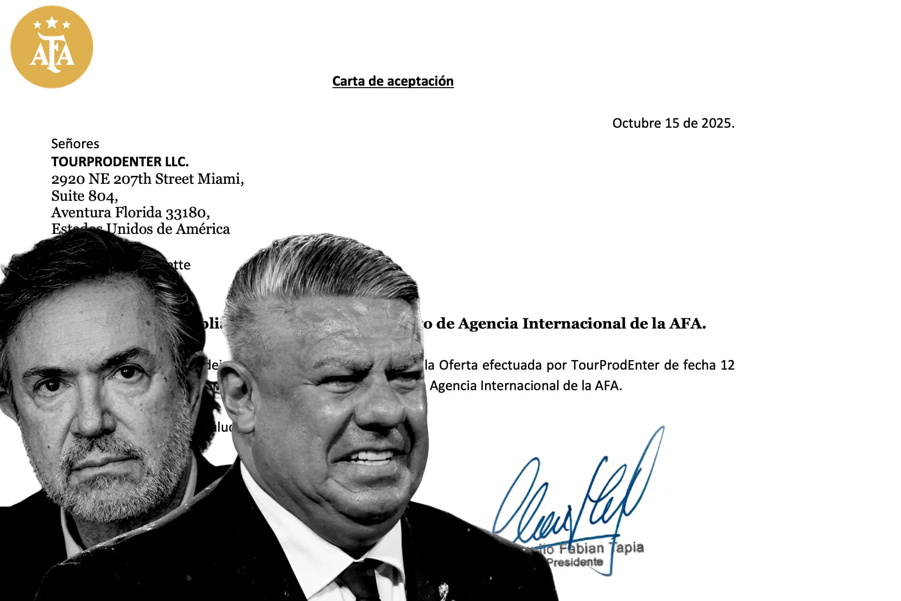 En octubre de 2025, Tapia prorrogó el contrato con TourProdEnter.