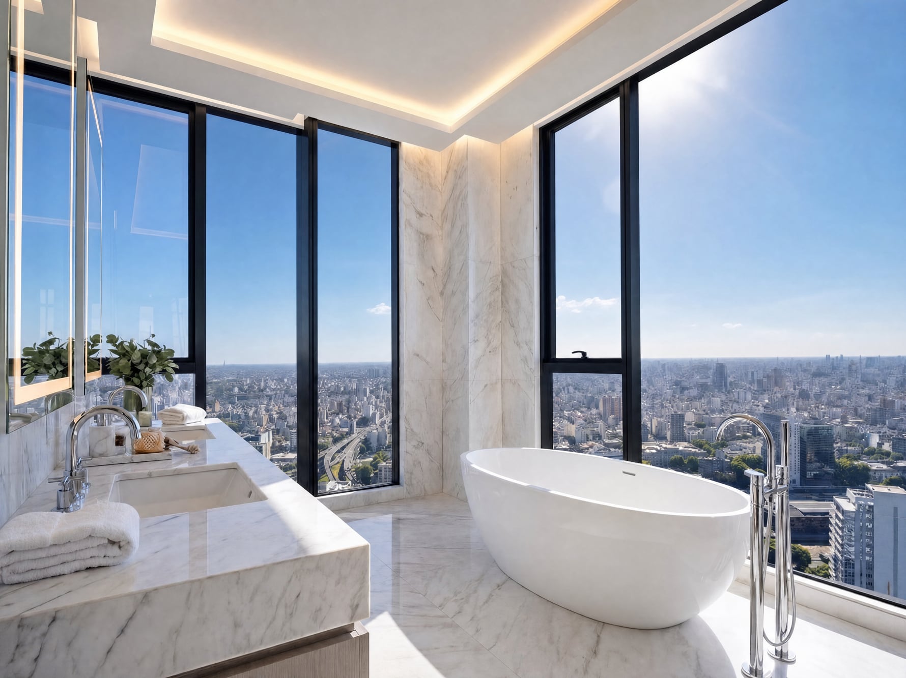En el piso 53 está localizada la master suite de 120 m², con dos baños y dos vestidores individuales