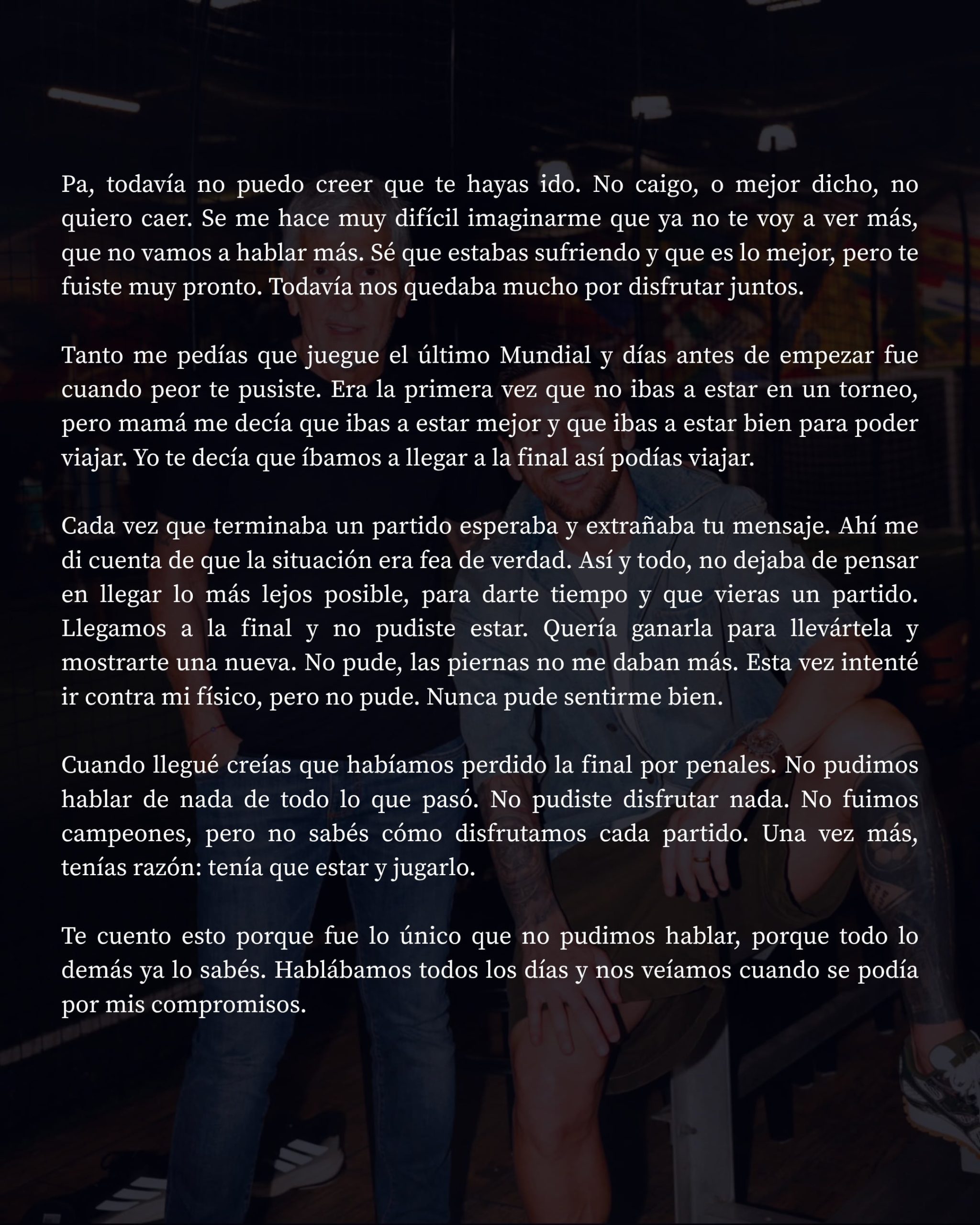 La carta que Leo Messi escribió para su papá, Jorge (Foto: Instagram/@leomessi)