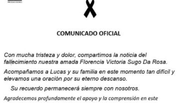 Murió a los 23 años Florencia, la hija del cantante Lucas Sugo