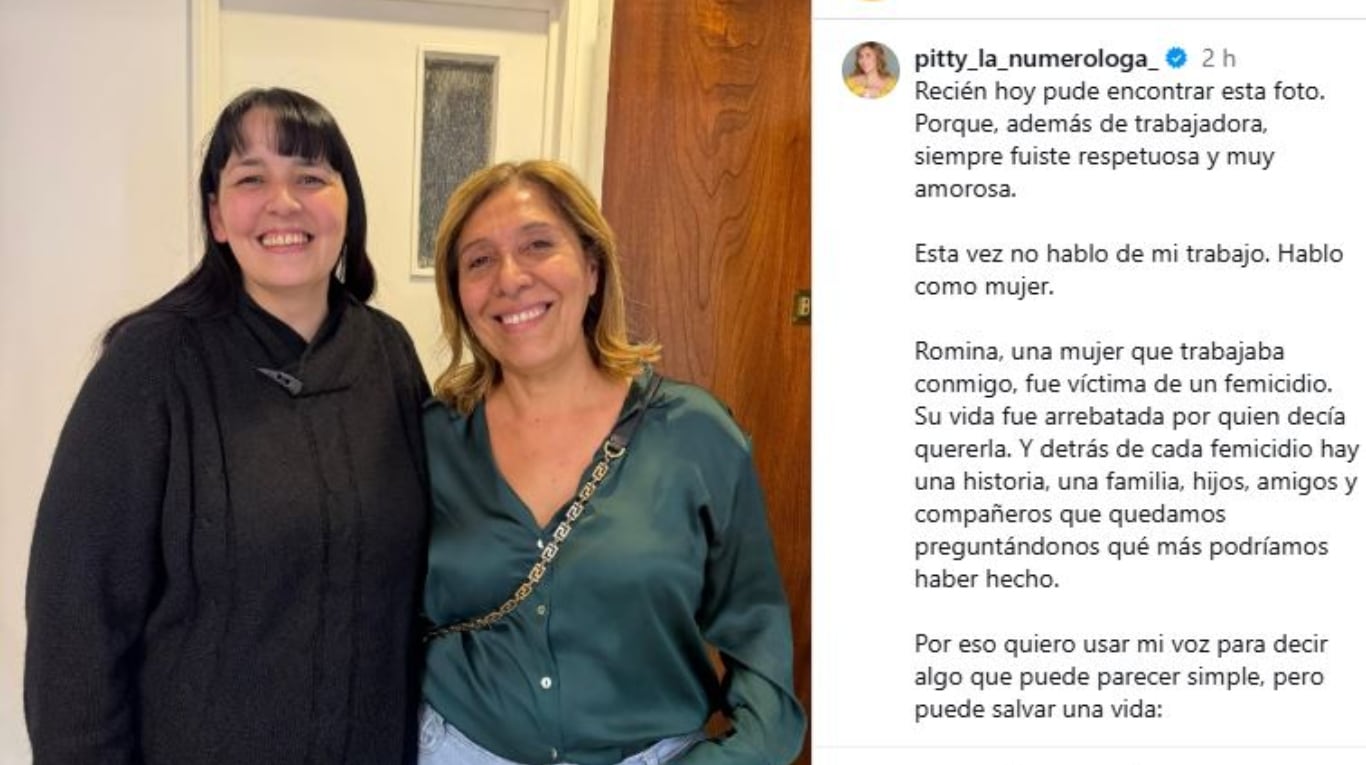 El posteo de Pitty La Numeróloga para la víctima del femicidio en Villa Devoto: “Deseo que tu alma encuentre la paz que te quitaron”. (Foto: Instagram @pitty_la_numerologa_)