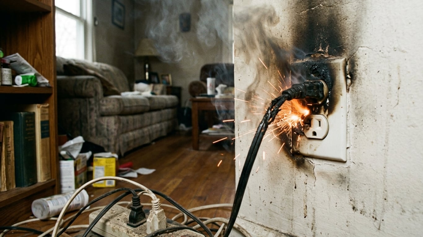 El electricista Vladimir Acuña mostró cómo encontró cables con el aislante derretido por sobrecalentamiento y explicó por qué una instalación antigua puede provocar cortocircuitos. (Foto: Imagen ilustrativa generada con IA)