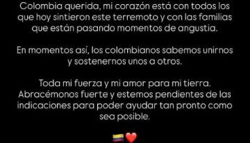 De Shakira a Camilo: los mensajes de los famosos en sus redes sociales tras el fuerte terremoto en Colombia