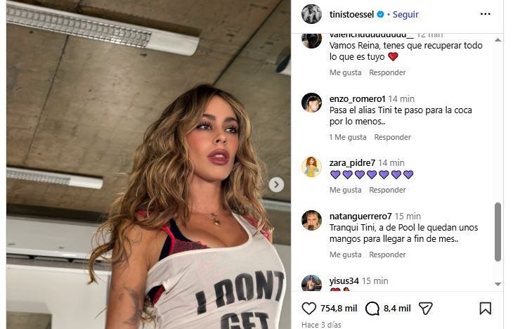 Los mensajes que recibió Tini Stoessel en sus redes en medio del conflicto económico con su papá