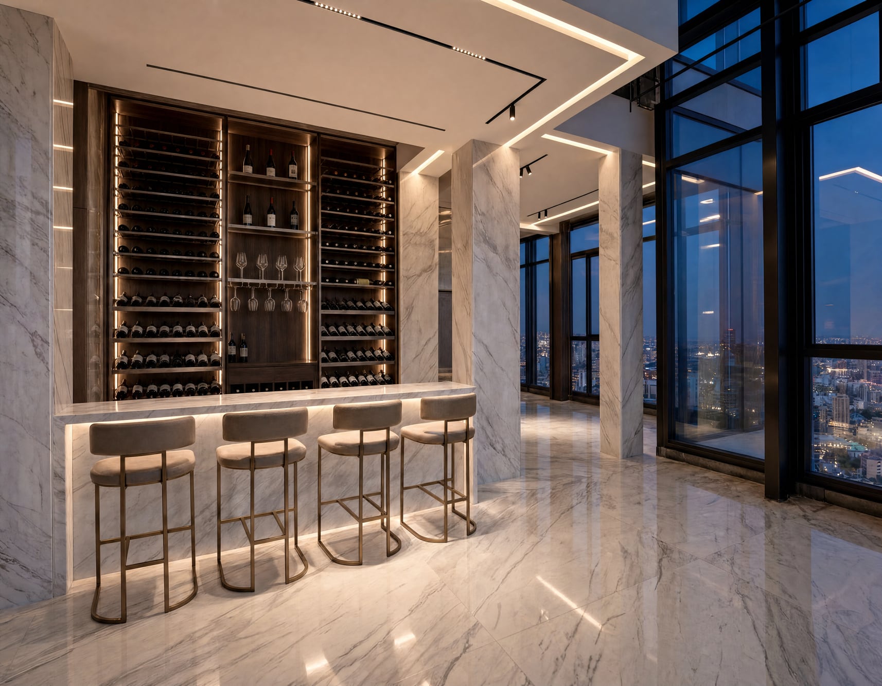 Así se ve la cava de vinos localizada en el piso 52 del penthouse