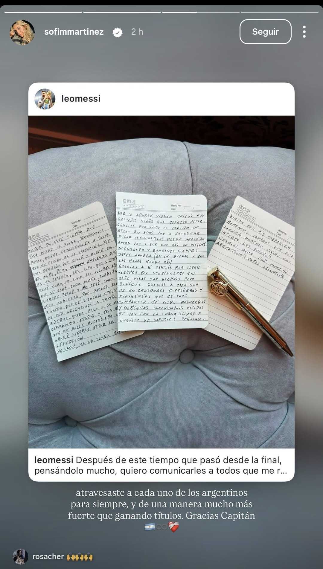 El mensaje de Sofí Martínez para Lionel Messi. (Foto: Instagram/sofimartinez)