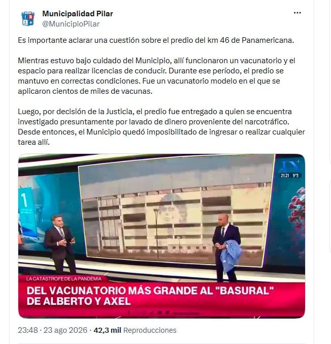 La explicación que dio el Municipio de Pilar tras la difusión de las imágenes del vacunatorio abandonado