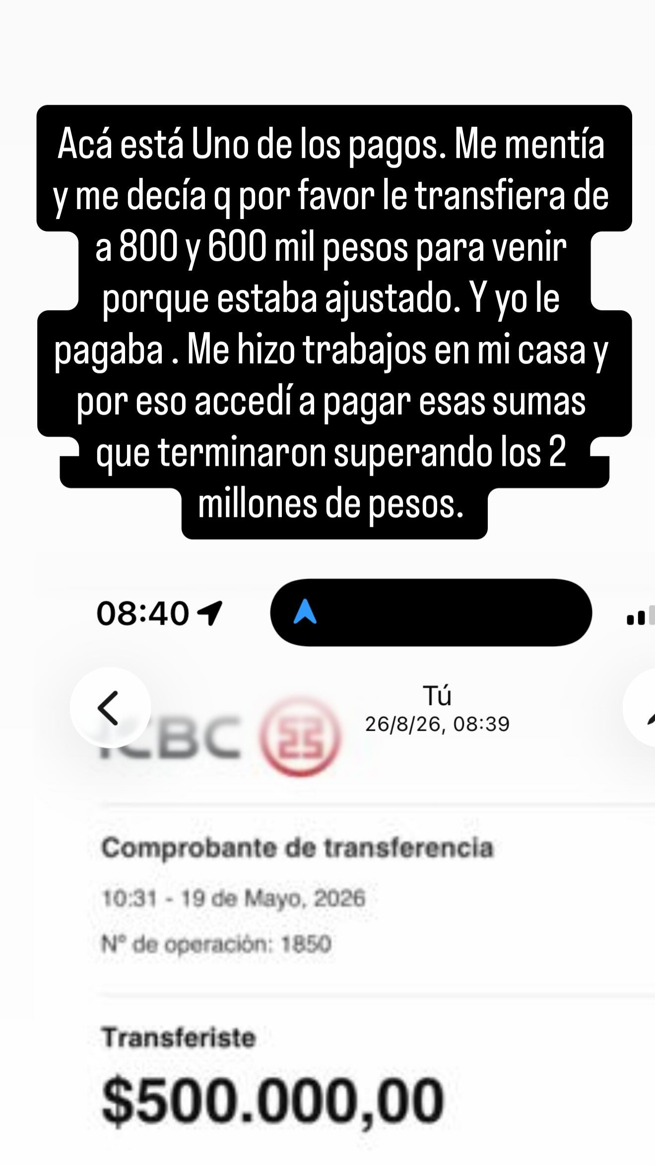 Cinthia Fernández mostró capturas de las transferencias. (Foto: Instagram/cinthia_fernandez_)