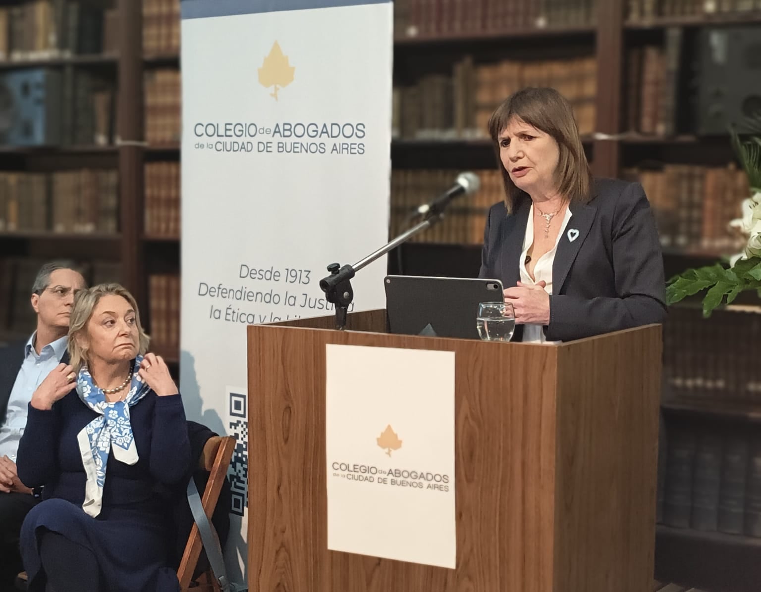 Patricia Bullrich este lunes en el Colegio de Abogados de la Ciudad